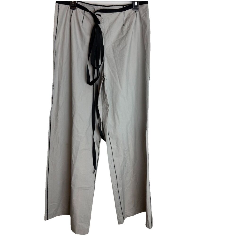 Animale Brazil 100% Cotton Wide Leg Neutral Lagenlook Pants Side Stripe Sz Large
